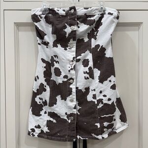 Cow print mini dress strapless denim Size Medium cowhide, Rodeo, western LE LIS